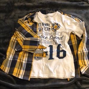 2 piece set size 7 button up plaid shirt & T-shirt